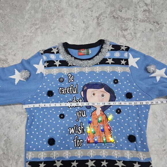 Light-Up Be Careful What You Wish for Christmas Sweater Xl - Coraline - Picture 4 of 16